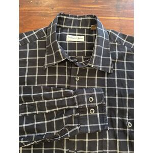 Bullock & Jones Windowpane Plaid Shirt Gray/Black/White‎ Button Up Long Sleeve M
